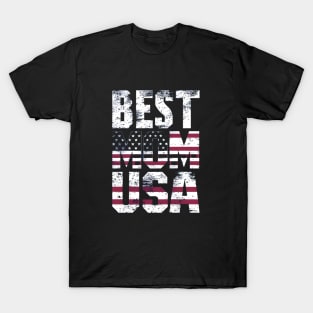 Best MOM USA Flag Print Design T-Shirt